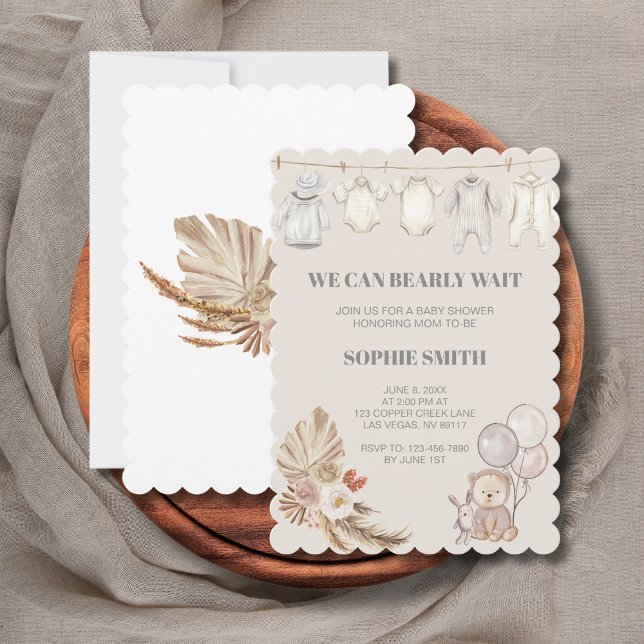 We Can Bearly Wait Boho Pampas Baby Shower Invitation (Creator Uploaded)