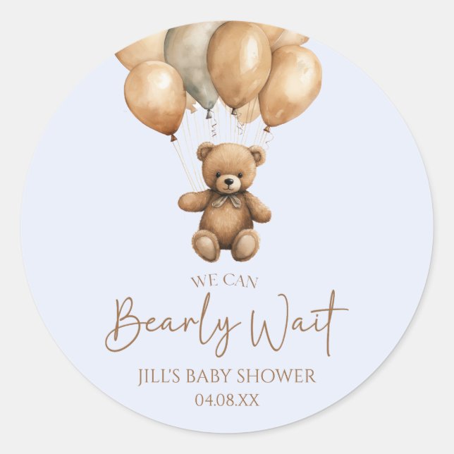 We Can Bearly Wait Boho Teddy Bear Baby Shower Classic Round Sticker (Front)