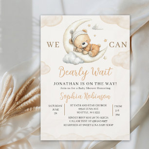 We Can Bearly Wait Boho Teddy Bear Baby Shower  Invitation
