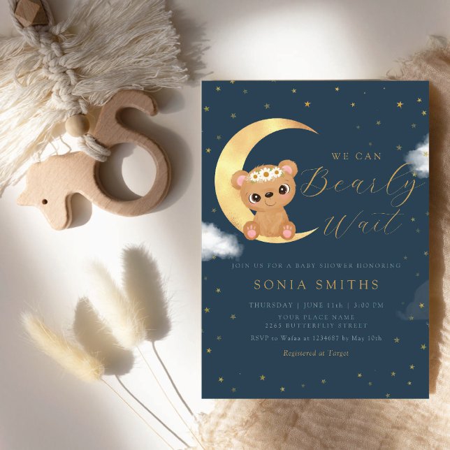 We Can Bearly Wait Boho Teddy Bear Baby Shower  Invitation (Creator Uploaded)