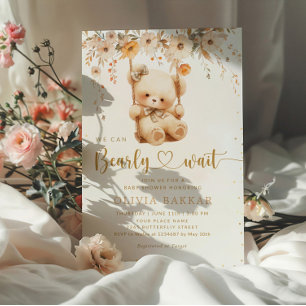 We Can Bearly Wait Boho Teddy Bear Baby Shower  Invitation