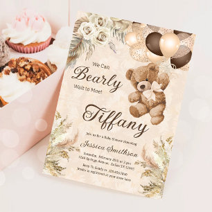 We Can Bearly Wait Boho Teddy Bear Baby Shower Invitation