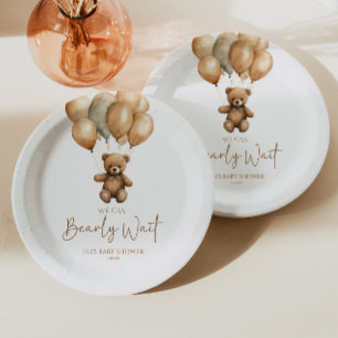 We Can Bearly Wait Boho Teddy Bear Baby Shower Paper Plate