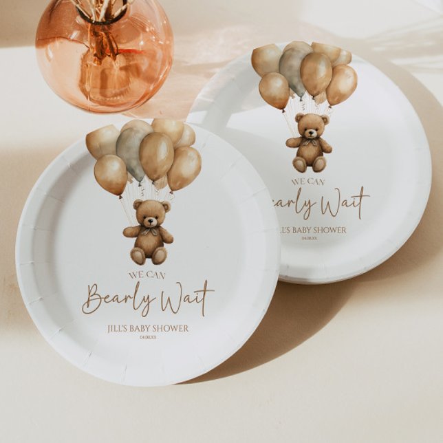 We Can Bearly Wait Boho Teddy Bear Baby Shower Paper Plate (Creator Uploaded)