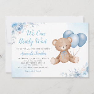 We Can Bearly Wait Boho Teddy Bear Boy Baby Shower Invitation