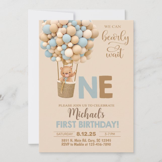 We can bearly wait boy 1st birthday invitation. invitation (Front)