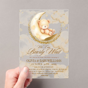We can Bearly Wait Boy Baby Shower Acrylic Invitations