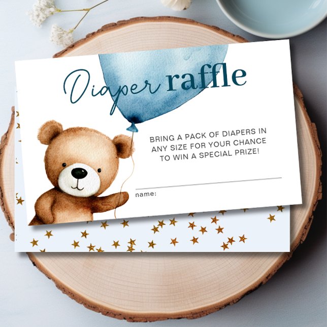 We Can Bearly Wait Boy Baby Shower Diaper Raffle Enclosure Card (We Can Bearly Wait- Boy Baby Shower Diaper Raffle Enclosure Card - Front and Back)