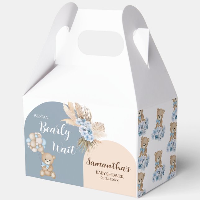 We Can Bearly Wait Boy Baby Shower Favour Box (Back)
