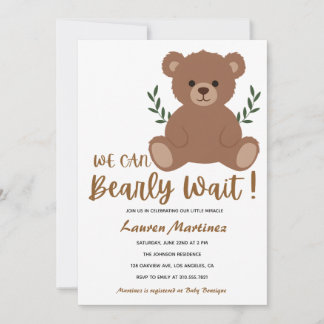 We Can Bearly Wait Boy Baby Shower Invitation