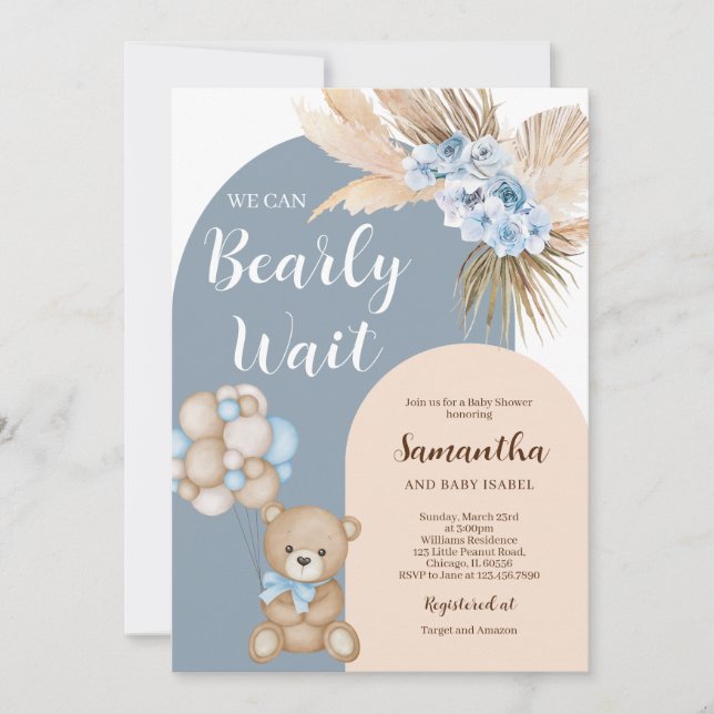 We Can Bearly Wait Boy Baby Shower Invitation (Front)