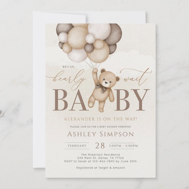 We Can Bearly Wait Boy Baby Shower Invitation (Front)