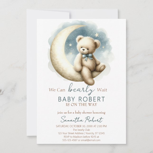 We Can Bearly Wait Boy baby shower Invitation (Front)