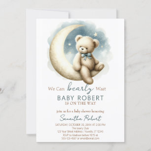 We Can Bearly Wait Boy baby shower Invitation