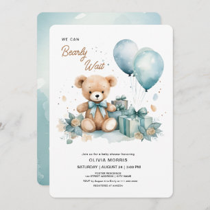 We Can Bearly Wait Boy Baby Shower Invitation
