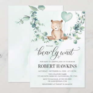 We Can Bearly Wait Boy Baby Shower Invitation