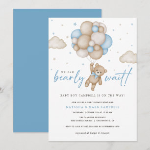 We Can Bearly Wait Boy Baby Shower Invitation