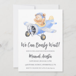 We Can Bearly Wait Boy Baby Shower Invitation
