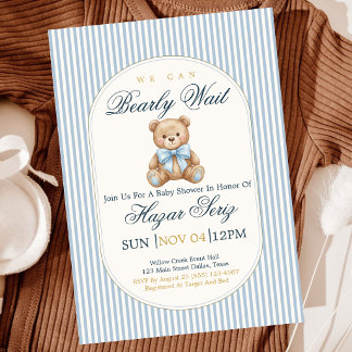 We Can Bearly Wait Boy Baby Shower Invitation