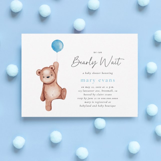 We Can Bearly Wait Boy Baby Shower Invitation (Creator Uploaded)