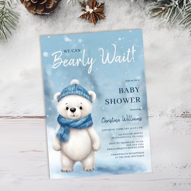 We Can Bearly Wait Boy Baby Shower Invitation (Creator Uploaded)