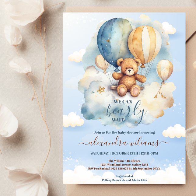We Can Bearly Wait Boy Baby Shower Invitation (Creator Uploaded)