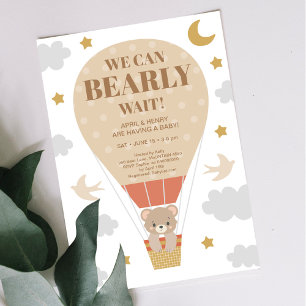 We Can Bearly Wait Boy Baby Shower  Invitation