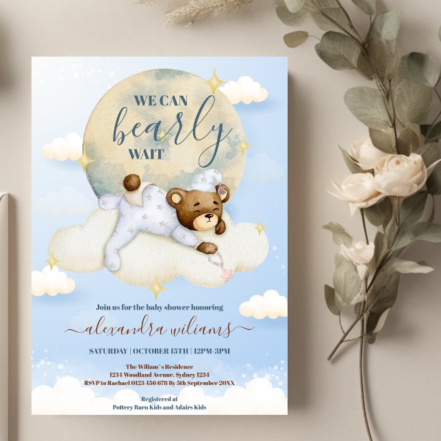 We Can Bearly Wait Boy Baby Shower Invitation (Creator Uploaded)