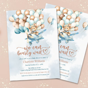 We Can Bearly Wait Boy Baby Shower Invitation