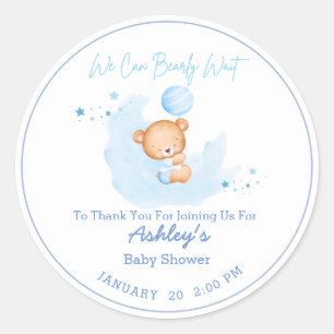 We Can Bearly Wait Boy Baby Shower Invitation Classic Round Sticker