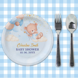 We Can Bearly Wait , Boy Baby Shower Paper Plate