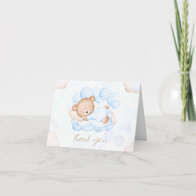 We Can Bearly Wait Boy Baby shower Thank You Card (Front)