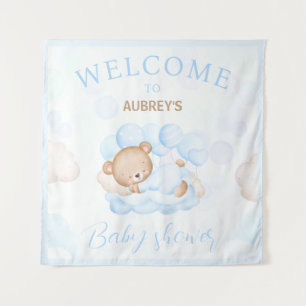 We Can Bearly Wait Boy Baby shower welcome sign Tapestry