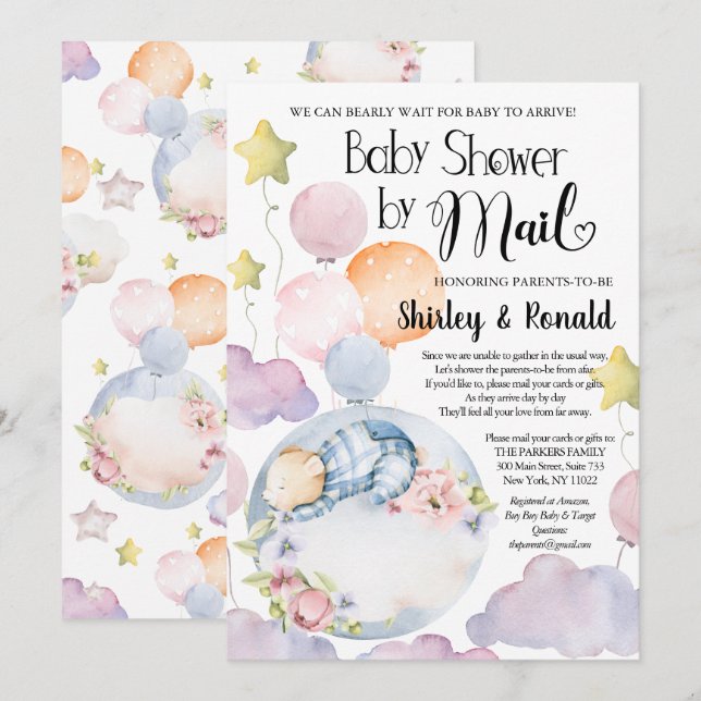 We Can Bearly Wait Boy Bear Baby Shower By Mail Invitation (Front/Back)