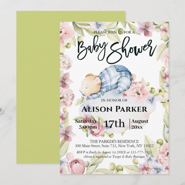 We Can Bearly Wait Boy Bear Baby Shower Invitation (Front/Back)