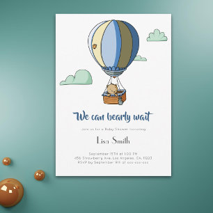 We Can Bearly Wait Boy Blue Baby Shower Invitation