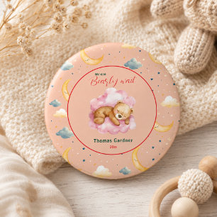 We Can Bearly Wait Boy Cute Bear Baby Shower  6 Cm Round Badge