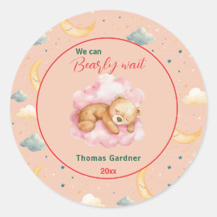 We Can Bearly Wait Boy Cute Bear Baby Shower Classic Round Sticker