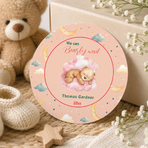 We Can Bearly Wait Boy Cute Bear Baby Shower Classic Round Sticker
