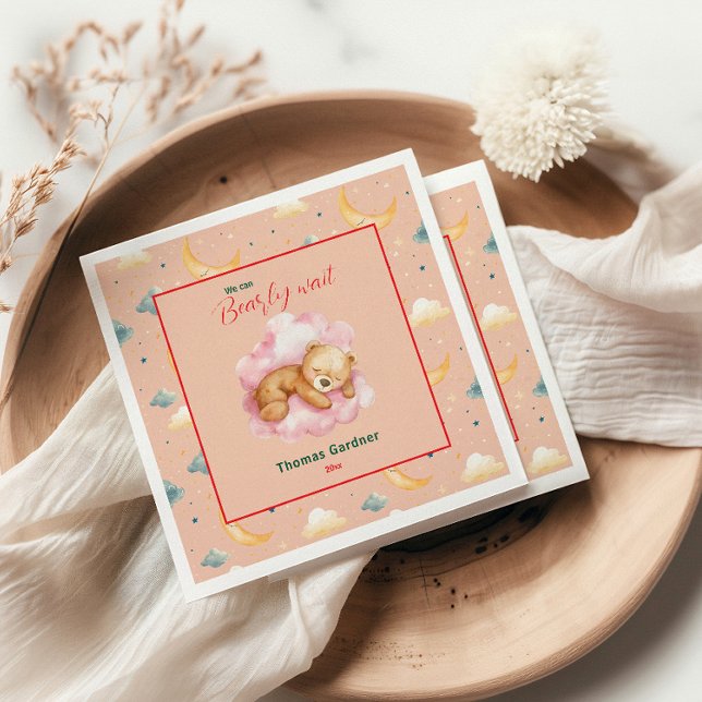 We Can Bearly Wait Boy Cute Bear Baby Shower  Napkin (Creator Uploaded)