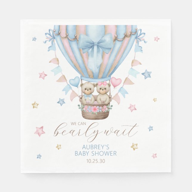 We Can Bearly Wait Boy Girl Twin Baby Shower Napkin (Front)