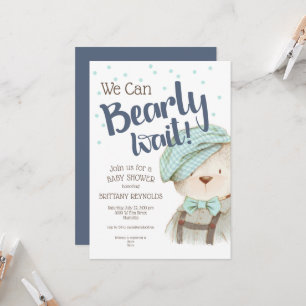 We Can Bearly Wait Boy Teddy Bear Baby Shower  Invitation