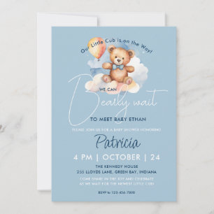 We Can Bearly Wait Boy Teddy Bear Baby Shower Invitation
