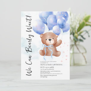 We Can Bearly Wait Boy Teddy Bear Baby Shower Invitation