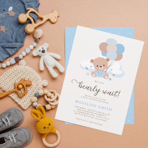 We Can Bearly Wait Boy Teddy Bear Baby Shower Invitation