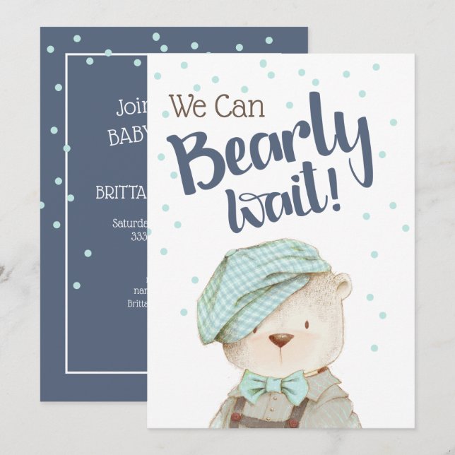 We Can Bearly Wait Boy Woodland Bear Baby Shower Invitation (Front/Back)
