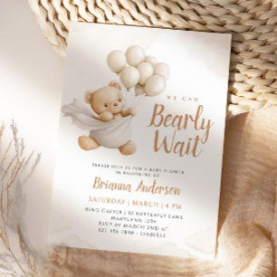 We Can Bearly Wait Brown Baby Shower Invitation
