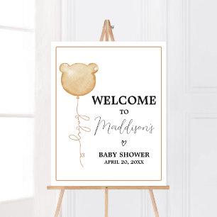 We Can Bearly Wait Brown Balloon Baby Welcome Poster