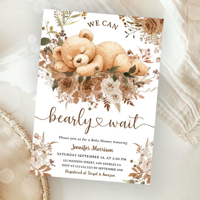 We Can Bearly Wait Brown Bear Cub Baby Shower  Invitation (Creator Uploaded)