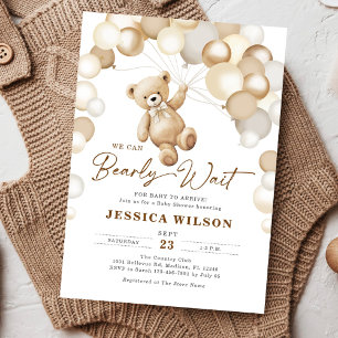 We Can Bearly Wait Brown Teddy Bear Baby Shower Invitation